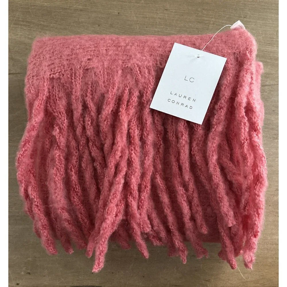 Lauren Conrad Womens Tea Rose Pink Cozy Soft Warm Blanket Scarf 72.5